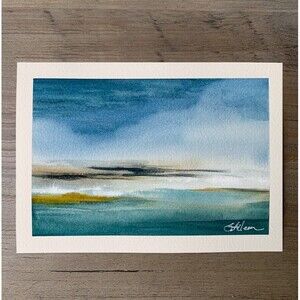 Watercolor Painting Orig. Semi-Abstract Landscape Sky AFTER THE RAIN Signed 5x7